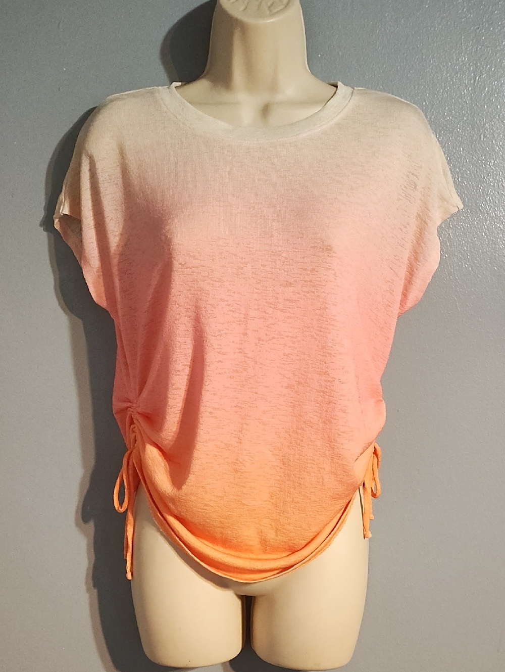 One World Live & Let Live Women’s Ombre Drawstring Tee - Peach Pink